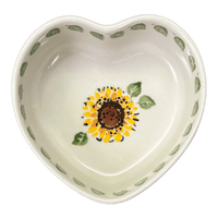 A picture of a Polish Pottery C.A. Heart Box (Sunflower Fields) | A143-U4737 as shown at PolishPotteryOutlet.com/products/heart-box-sunflower-fields-a143-u4737