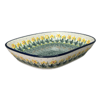 A picture of a Polish Pottery C.A. 9" x 10.5" Baker (Daffodils in Bloom) | A158-2122X as shown at PolishPotteryOutlet.com/products/9-x-10-5-baker-daffodils-in-bloom-a158-2122x