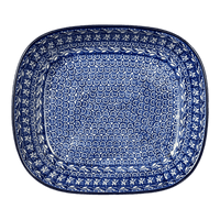 A picture of a Polish Pottery C.A. 9" x 10.5" Baker (Wavy Blues) | A158-905X as shown at PolishPotteryOutlet.com/products/9-x-10-5-baker-wavy-blues-a158-905x