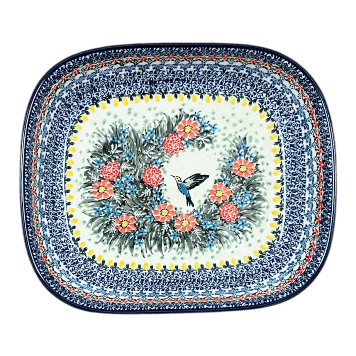 Baker, Rectangular, 9" x 10.5" in "Hummingbird Bouquet" by Ceramika Artystyczna  | A158-U3357