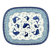A picture of a Polish Pottery CA 7.5" x 9" Baker (Koi Pond) | A159-2372X as shown at PolishPotteryOutlet.com/products/7-5-x-9-baker-koi-pond-a159-2372x