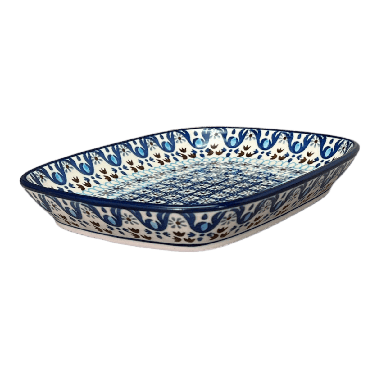 Dish, Shallow, 5.75" x 7" in "Blue Ribbon" by Ceramika Artystyczna  | A160-1026X