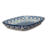 A picture of a Polish Pottery CA 5.75" x 7" Shallow Dish (Blue Ribbon) | A160-1026X as shown at PolishPotteryOutlet.com/products/5-75-x-7-shallow-dish-blue-ribbon-a160-1026x