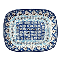 A picture of a Polish Pottery Dish, Shallow, 5.75" x 7" in "Blue Ribbon" by Ceramika Artystyczna  | A160-1026X as shown at PolishPotteryOutlet.com/products/5-75-x-7-shallow-dish-blue-ribbon-a160-1026x