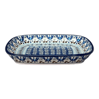A picture of a Polish Pottery CA 5.75" x 7" Shallow Dish (Blue Ribbon) | A160-1026X as shown at PolishPotteryOutlet.com/products/5-75-x-7-shallow-dish-blue-ribbon-a160-1026x