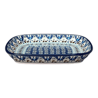 A picture of a Polish Pottery Dish, Shallow, 5.75" x 7" in "Blue Ribbon" by Ceramika Artystyczna  | A160-1026X as shown at PolishPotteryOutlet.com/products/5-75-x-7-shallow-dish-blue-ribbon-a160-1026x