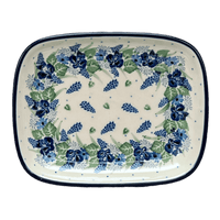 A picture of a Polish Pottery Dish, Shallow, 5.75" x 7" in "Hyacinth in the Wind" by Ceramika Artystyczna  | A160-2037X as shown at PolishPotteryOutlet.com/products/5-75-x-7-shallow-dish-hyacinth-in-the-wind-a160-2037x