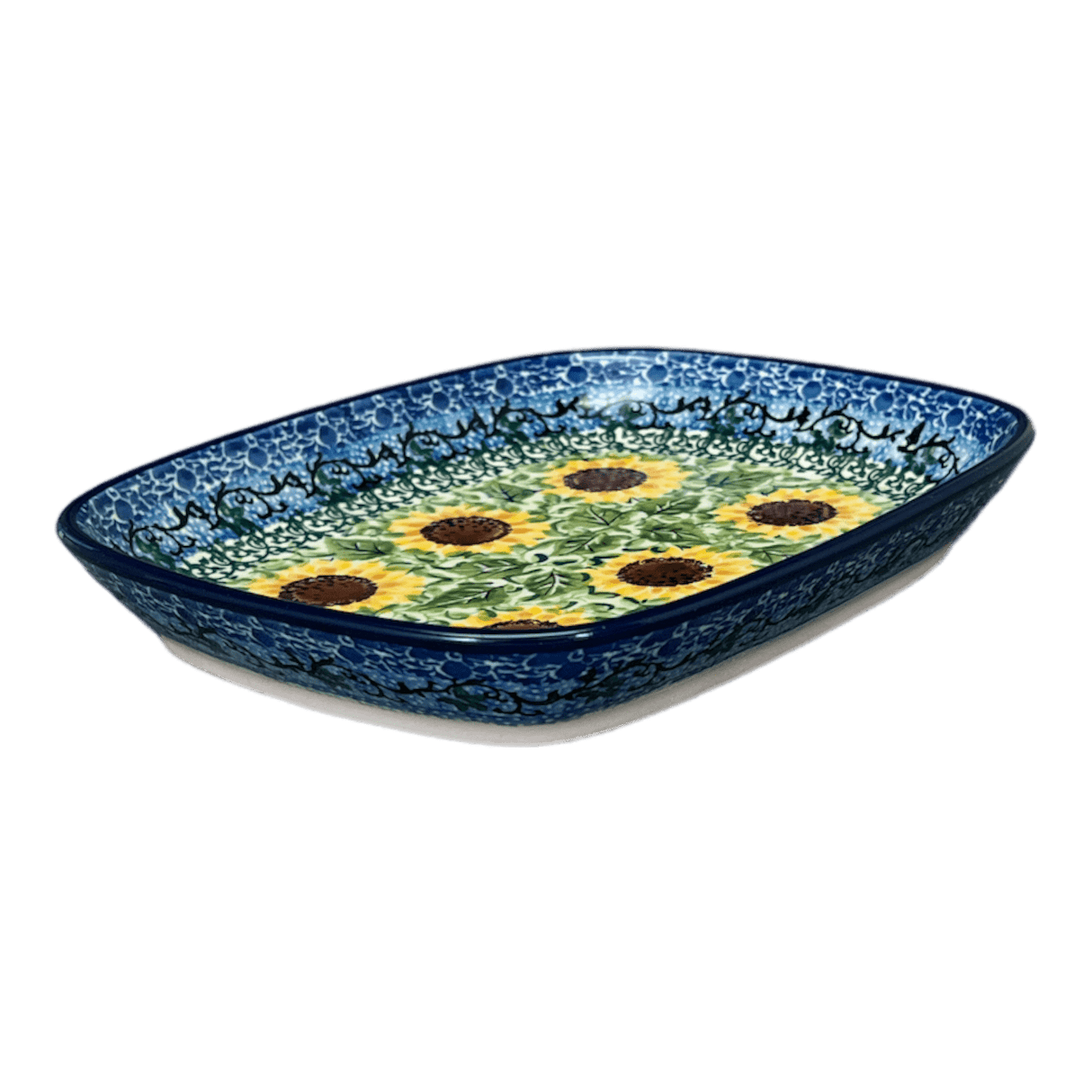 Dish, Shallow, 5.75" x 7" in "Sunflowers" by Ceramika Artystyczna | A160-U4739