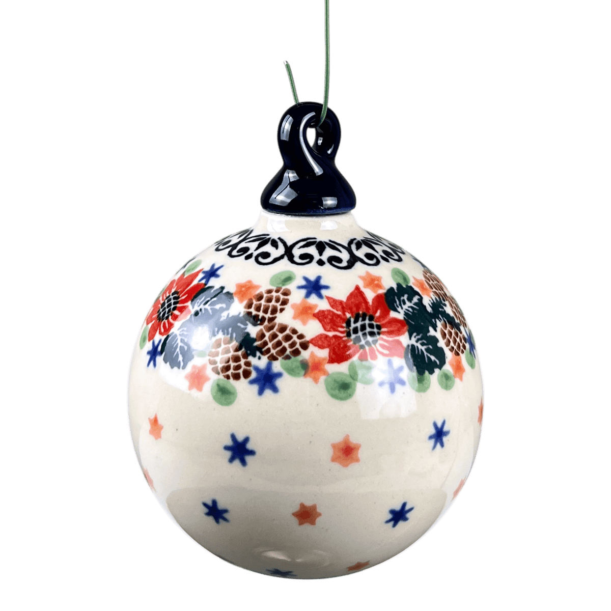Ornament, Ball, 3" Large in "Starry Pinecone Wreath" by Ceramika Artystyczna | A184-3325X