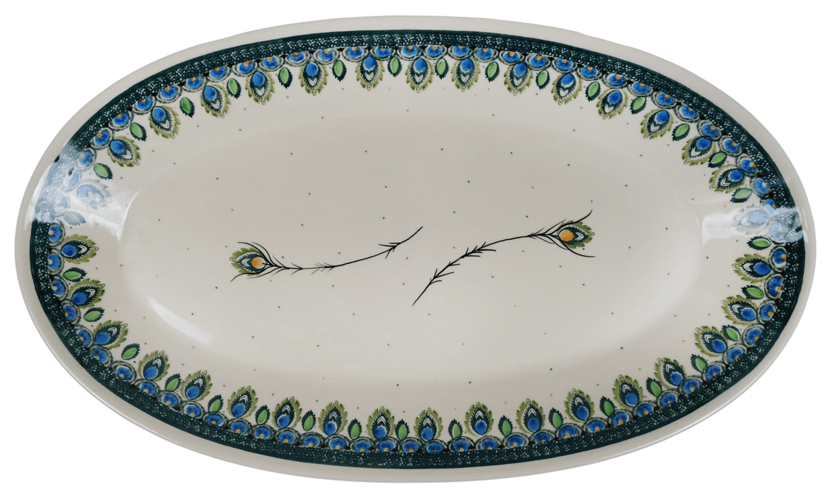 Platter, Oval, 17.5" in "Peacock Plume" by Ceramika Artystyczna | A200-2218X