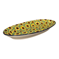 A picture of a Polish Pottery Platter, Oval, 17.5" in "Sunflower Field" by Ceramika Artystyczna | A200-U4737 as shown at PolishPotteryOutlet.com/products/17-5-oval-platter-sunflower-fields-a200-u4737