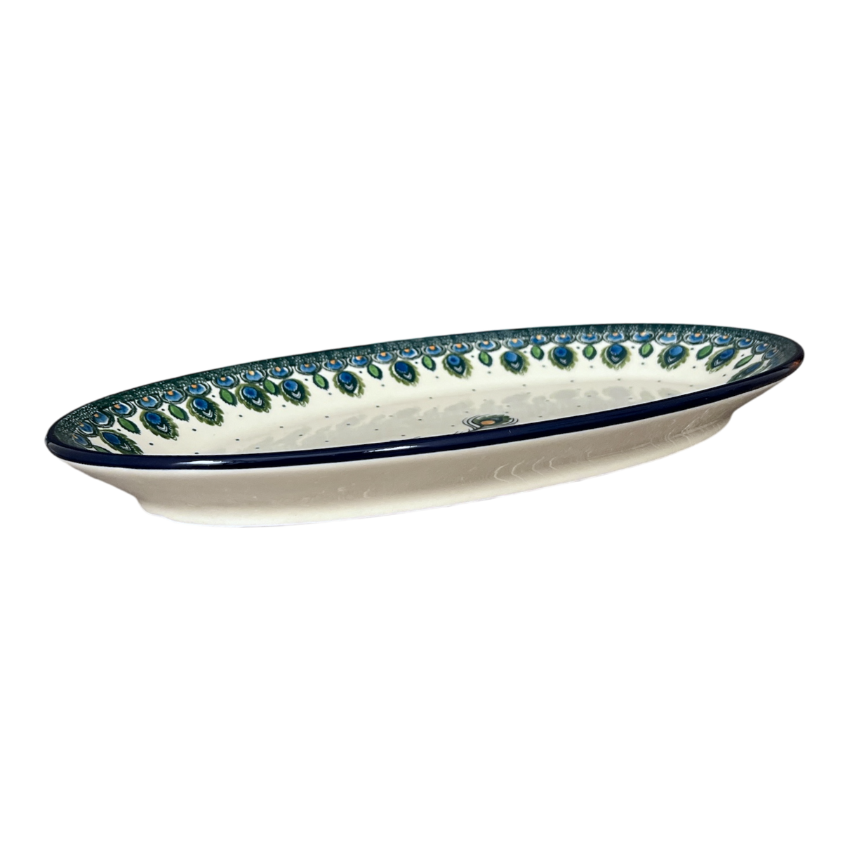 Platter, Oval, 14.75" x 8.5" in "Peacock Plume" by Ceramika Artystyczna | A205-2218X