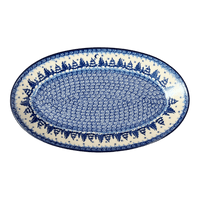 A picture of a Polish Pottery CA 14.75" x 8.5" Oval Platter (Winter Skies) | A205-2826X as shown at PolishPotteryOutlet.com/products/14-75-x-8-5-oval-platter-winter-skies-a205-2826x
