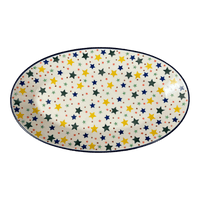 A picture of a Polish Pottery Platter, Oval, 14.75" x 8.5" in "Star Shower" by Ceramika Artystyczna | A205-359X as shown at PolishPotteryOutlet.com/products/14-75-x-8-5-oval-platter-star-shower-a205-359x