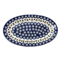 A picture of a Polish Pottery CA 14.75" x 8.5" Oval Platter (Peacock Pine) | A205-366X as shown at PolishPotteryOutlet.com/products/14-75-x-8-5-oval-platter-peacock-pine-a205-366x