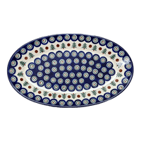 A picture of a Polish Pottery Platter, Oval, 14.75" x 8.5" in "Peacock Pine" by Ceramika Artystyczna | A205-366X as shown at PolishPotteryOutlet.com/products/14-75-x-8-5-oval-platter-peacock-pine-a205-366x