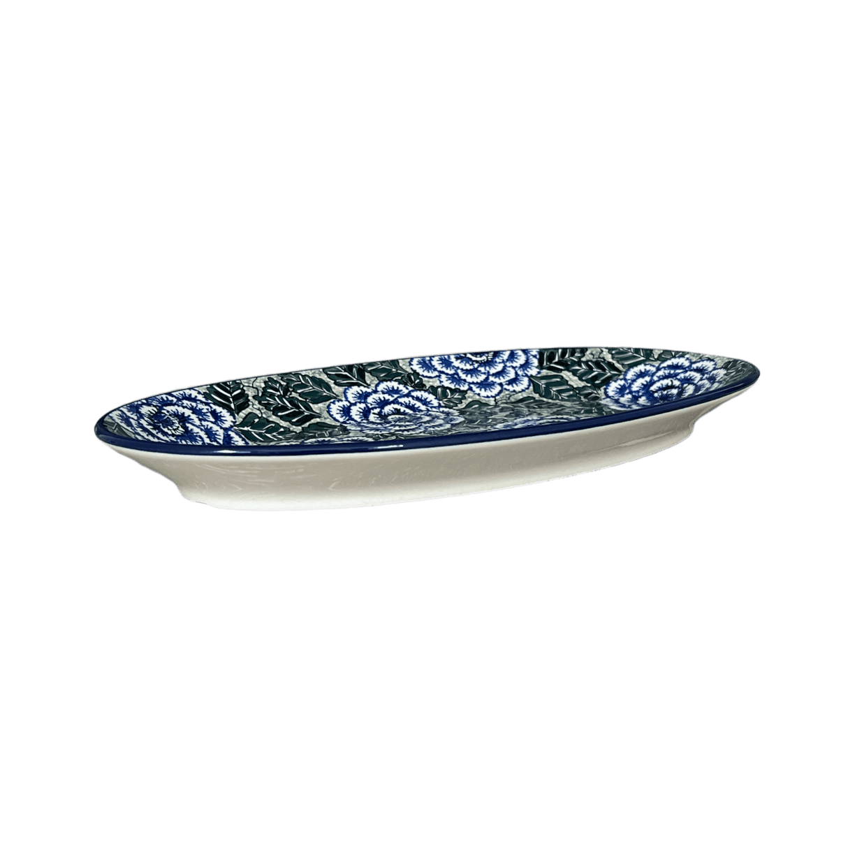 Platter, Oval, 14.75" x 8.5" in "Blue Dahlia" by Ceramika Artystyczna | A205-U1473