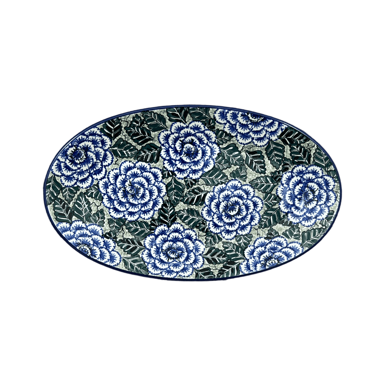 Platter, Oval, 14.75" x 8.5" in "Blue Dahlia" by Ceramika Artystyczna | A205-U1473