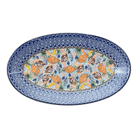 A picture of a Polish Pottery CA 14.75" x 8.5" Oval Platter (Poseidon's Treasure) | A205-U1899 as shown at PolishPotteryOutlet.com/products/14-75-x-8-5-oval-platter-poseidons-treasure-a205-u1899