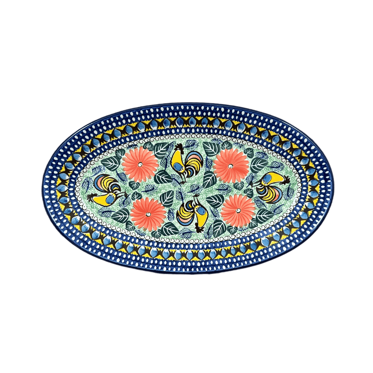 Platter, Oval, 14.75" x 8.5" in "Regal Roosters" by Ceramika Artystyczna | A205-U2617