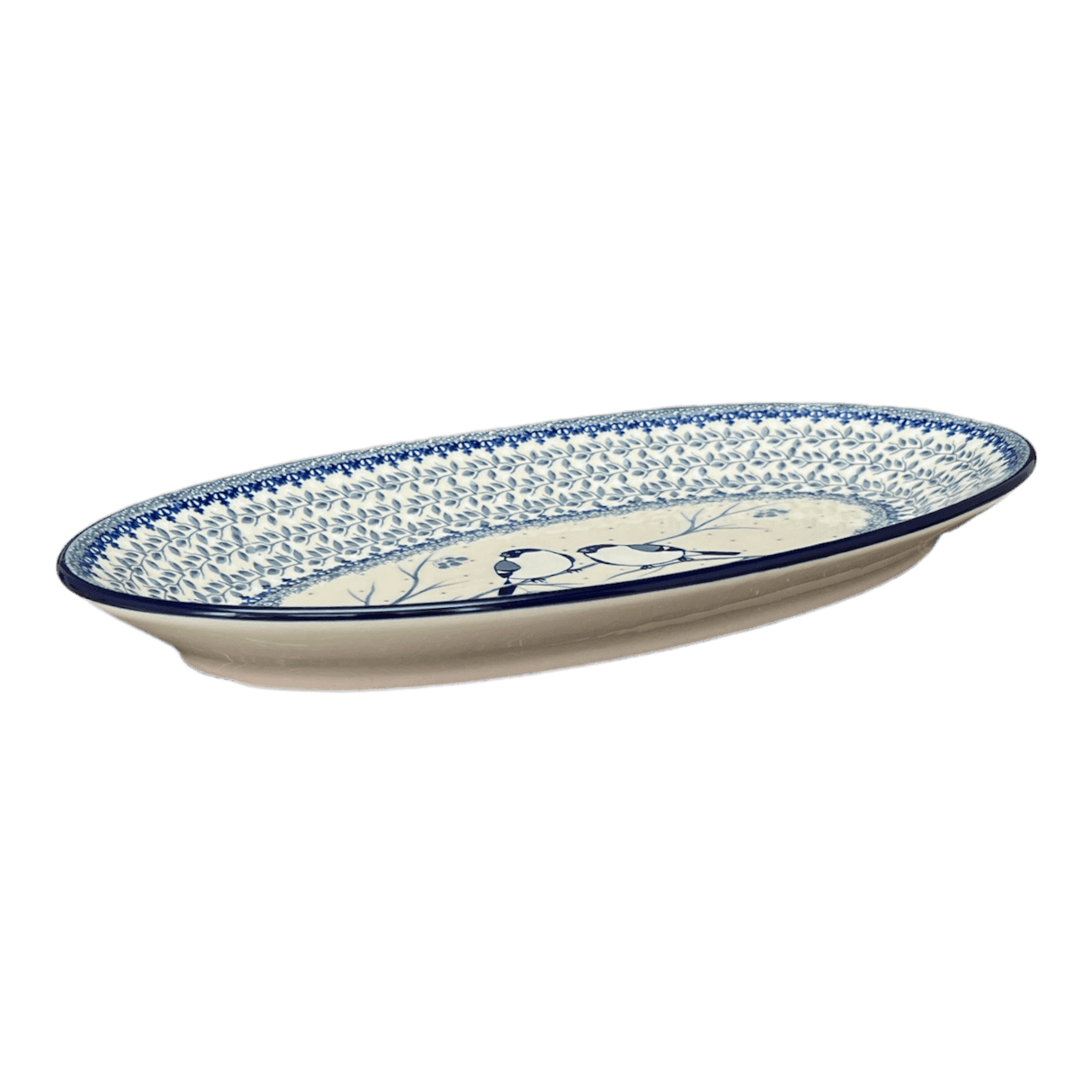 Platter, Oval, 14.75" x 8.5" in "Bullfinch on Blue" by Ceramika Artystyczna | A205-U4830