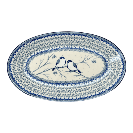 Platter, Oval, 14.75" x 8.5" in "Bullfinch on Blue" by Ceramika Artystyczna | A205-U4830