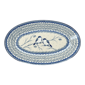 Polish Pottery C.A. 14.75" x 8.5" Oval Platter (Bullfinch on Blue) | A205-U4830 Additional Image at PolishPotteryOutlet.com