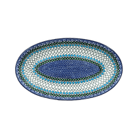 A picture of a Polish Pottery CA 14.75" x 8.5" Oval Platter (Mediterranean Waves) | A205-U72 as shown at PolishPotteryOutlet.com/products/14-75-x-8-5-oval-platter-mediterranean-waves-a205-u72