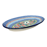 A picture of a Polish Pottery C.A. 14.75" x 8.5" Oval Platter (Hummingbird Bouquet) | A205-U3357 as shown at PolishPotteryOutlet.com/products/14-75-x-8-5-oval-platter-hummingbird-bouquet-a205-u3357
