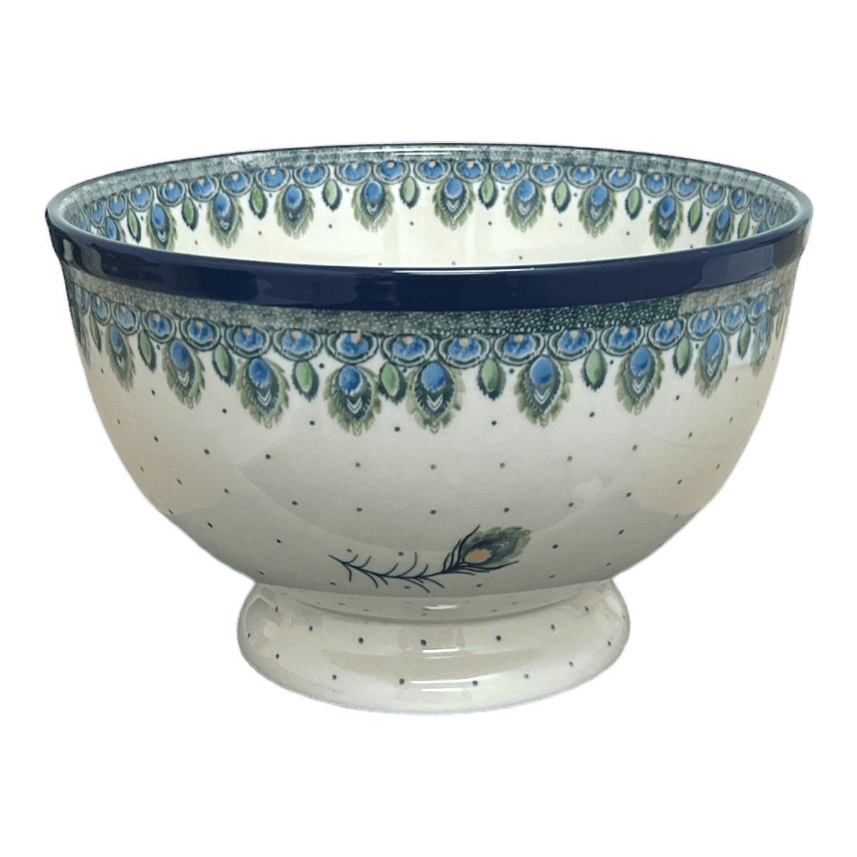 Bowl, Round, Deep, Pedestal, 10" in "Peacock Plume" by Ceramika Artystyczna | A215-2218X