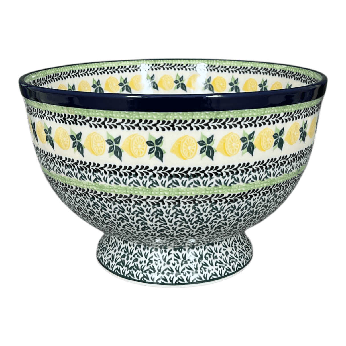 Bowl, Round, Deep, Pedestal, 10" in "Lemons and Leaves" by Ceramika Artystyczna | A215-2749X