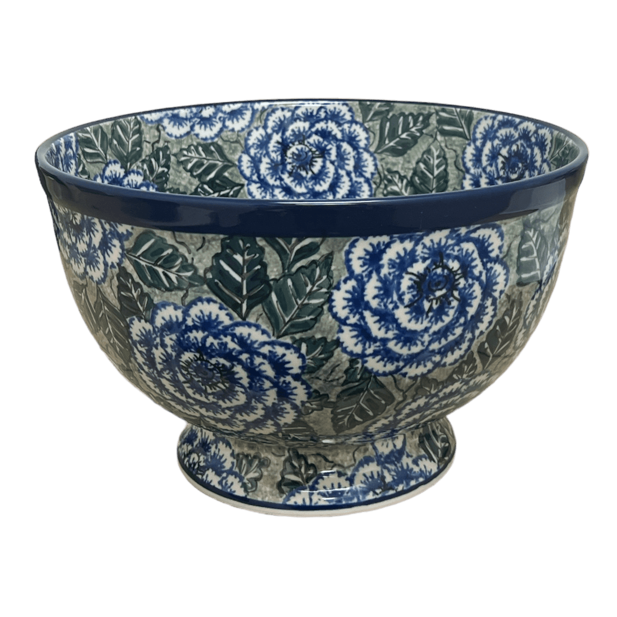 Bowl, Round, Deep, Pedestal, 10" in "Blue Dahlia" by Ceramika Artystyczna | A215-U1473