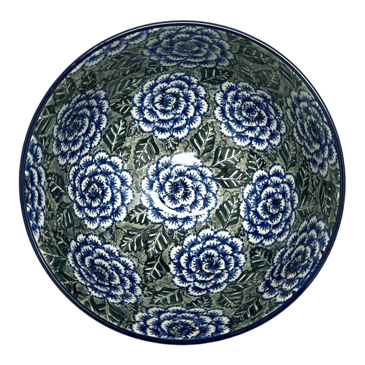 Bowl, Round, Deep, Pedestal, 10" in "Blue Dahlia" by Ceramika Artystyczna | A215-U1473