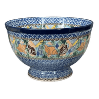 A picture of a Polish Pottery CA Deep 10" Pedestal Bowl (Poseidon's Treasure) | A215-U1899 as shown at PolishPotteryOutlet.com/products/deep-10-pedestal-bowl-poseidons-treasure-a215-u1899
