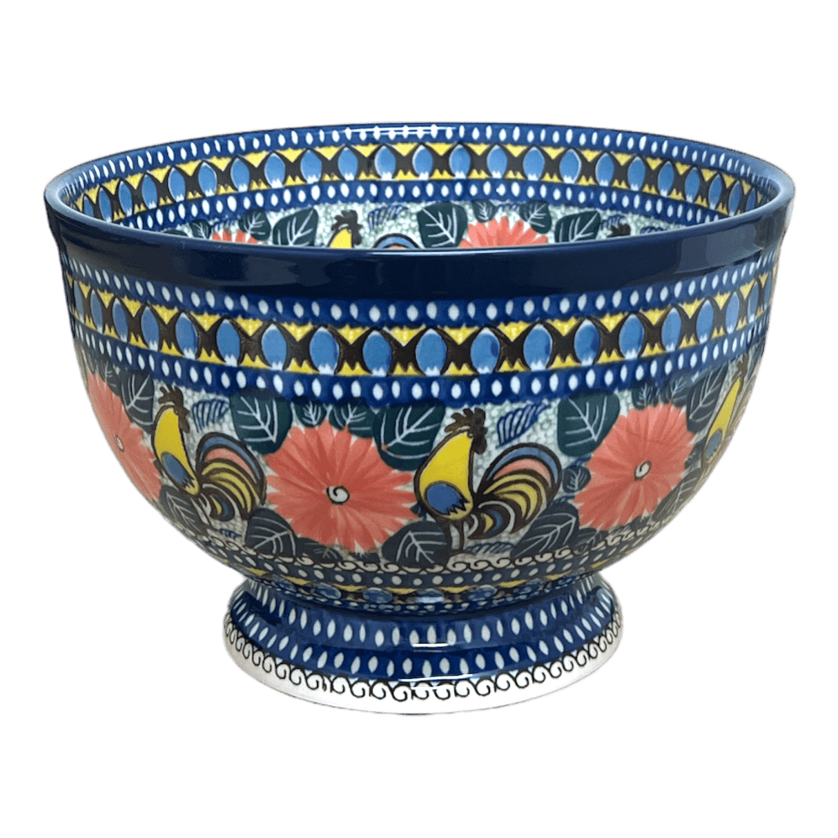 Bowl, Round, Deep, Pedestal, 10" in "Regal Roosters" by Ceramika Artystyczna | A215-U2617