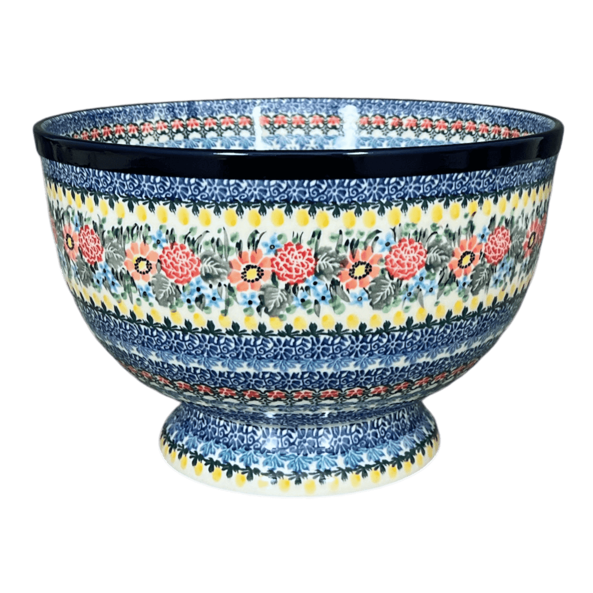 Bowl, Round, Deep, Pedestal, 10" in "Hummingbird Bouquet" by Ceramika Artystyczna | A215-U3357