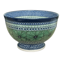 A picture of a Polish Pottery CA Deep 10" Pedestal Bowl (Green Goddess) | A215-U408A as shown at PolishPotteryOutlet.com/products/deep-10-pedestal-bowl-green-goddess-a215-u408a