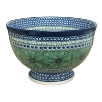 A picture of a Polish Pottery Bowl, Round, Deep, Pedestal, 10" in "Green Goddess" by Ceramika Artystyczna | A215-U408A as shown at PolishPotteryOutlet.com/products/deep-10-pedestal-bowl-green-goddess-a215-u408a