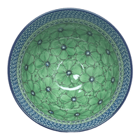 A picture of a Polish Pottery CA Deep 10" Pedestal Bowl (Green Goddess) | A215-U408A as shown at PolishPotteryOutlet.com/products/deep-10-pedestal-bowl-green-goddess-a215-u408a