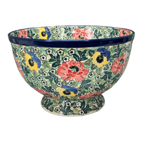 A picture of a Polish Pottery CA Deep 10" Pedestal Bowl (Tropical Love) | A215-U4705 as shown at PolishPotteryOutlet.com/products/deep-10-pedestal-bowl-tropical-love-a215-u4705