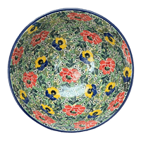 A picture of a Polish Pottery CA Deep 10" Pedestal Bowl (Tropical Love) | A215-U4705 as shown at PolishPotteryOutlet.com/products/deep-10-pedestal-bowl-tropical-love-a215-u4705