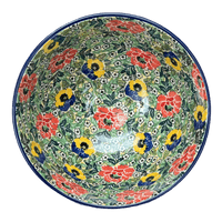 A picture of a Polish Pottery Bowl, Round, Deep, Pedestal, 10" in "Tropical Love" by Ceramika Artystyczna | A215-U4705 as shown at PolishPotteryOutlet.com/products/deep-10-pedestal-bowl-tropical-love-a215-u4705