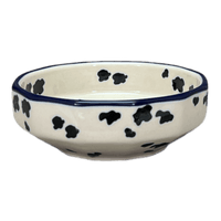 A picture of a Polish Pottery CA Multangular Bowl (Cowabunga - Blue Rim) | A221-2417X as shown at PolishPotteryOutlet.com/products/c-a-multangular-bowl-cowabunga-blue-rim-a221-2417x