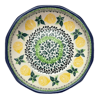A picture of a Polish Pottery CA Multangular Bowl (Lemons and Leaves) | A221-2749X as shown at PolishPotteryOutlet.com/products/5-multiangular-bowl-lemons-and-leaves-a221-2749x