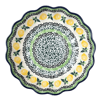 A picture of a Polish Pottery CA 7.5" Blossom Bowl (Lemons and Leaves) | A249-2749X as shown at PolishPotteryOutlet.com/products/7-5-blossom-bowl-lemons-and-leaves-a249-2749x