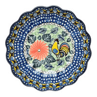 A picture of a Polish Pottery CA 7.5" Blossom Bowl (Regal Roosters) | A249-U2617 as shown at PolishPotteryOutlet.com/products/7-5-blossom-bowl-regal-roosters-a249-u2617