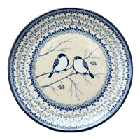 A picture of a Polish Pottery CA 10" Dinner Plate (Bullfinch on Blue) | A257-U4830 as shown at PolishPotteryOutlet.com/products/10-round-dinner-plate-bullfinch-on-blue-a257-u4830