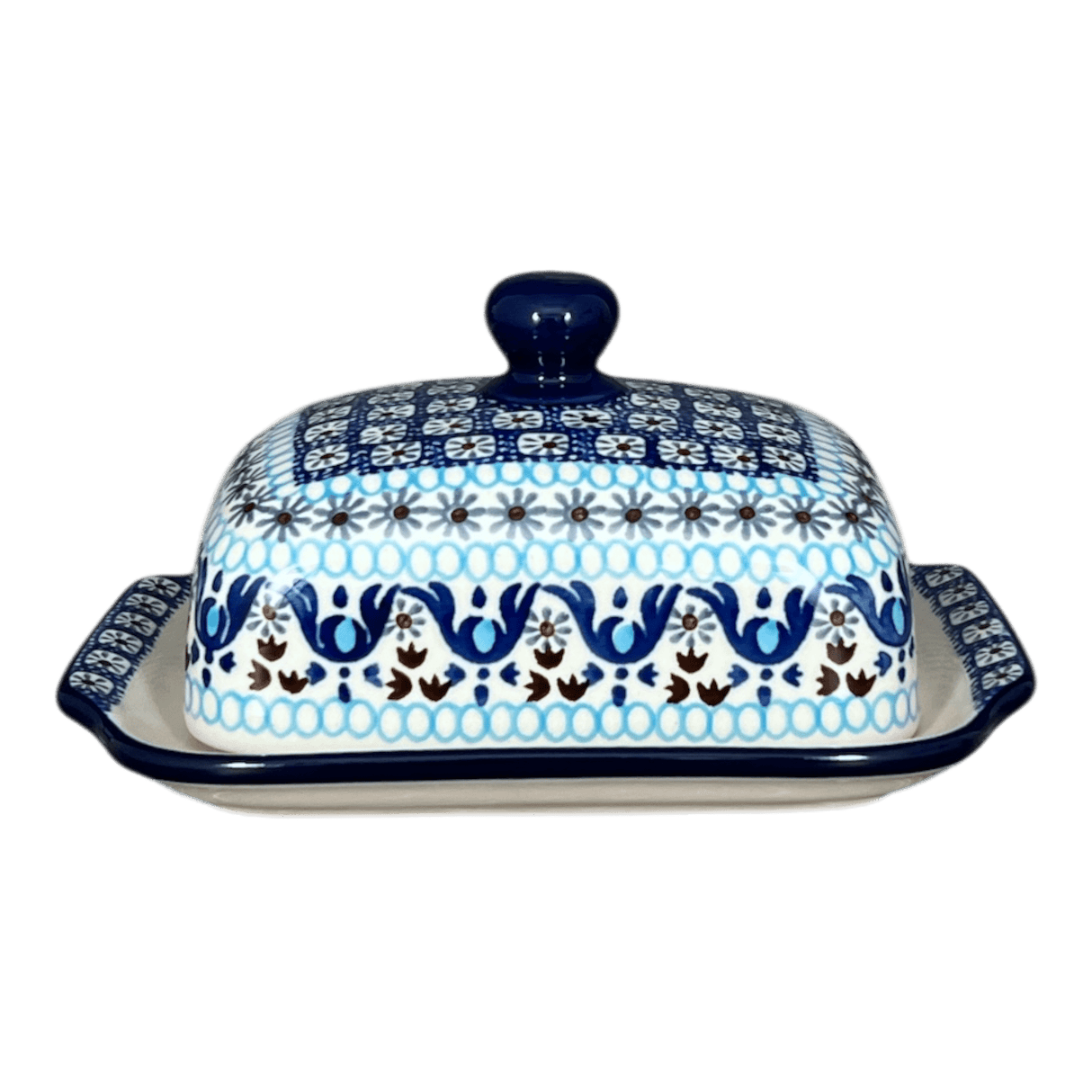 Butter Dish, 7" x 5.5" in "Blue Ribbon" by Ceramika Artystyczna | A295-1026X