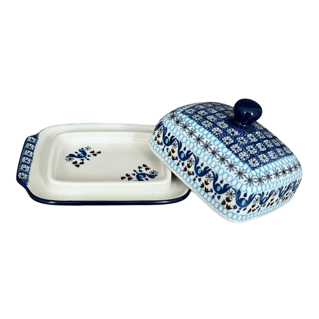 Butter Dish, 7" x 5.5" in "Blue Ribbon" by Ceramika Artystyczna | A295-1026X