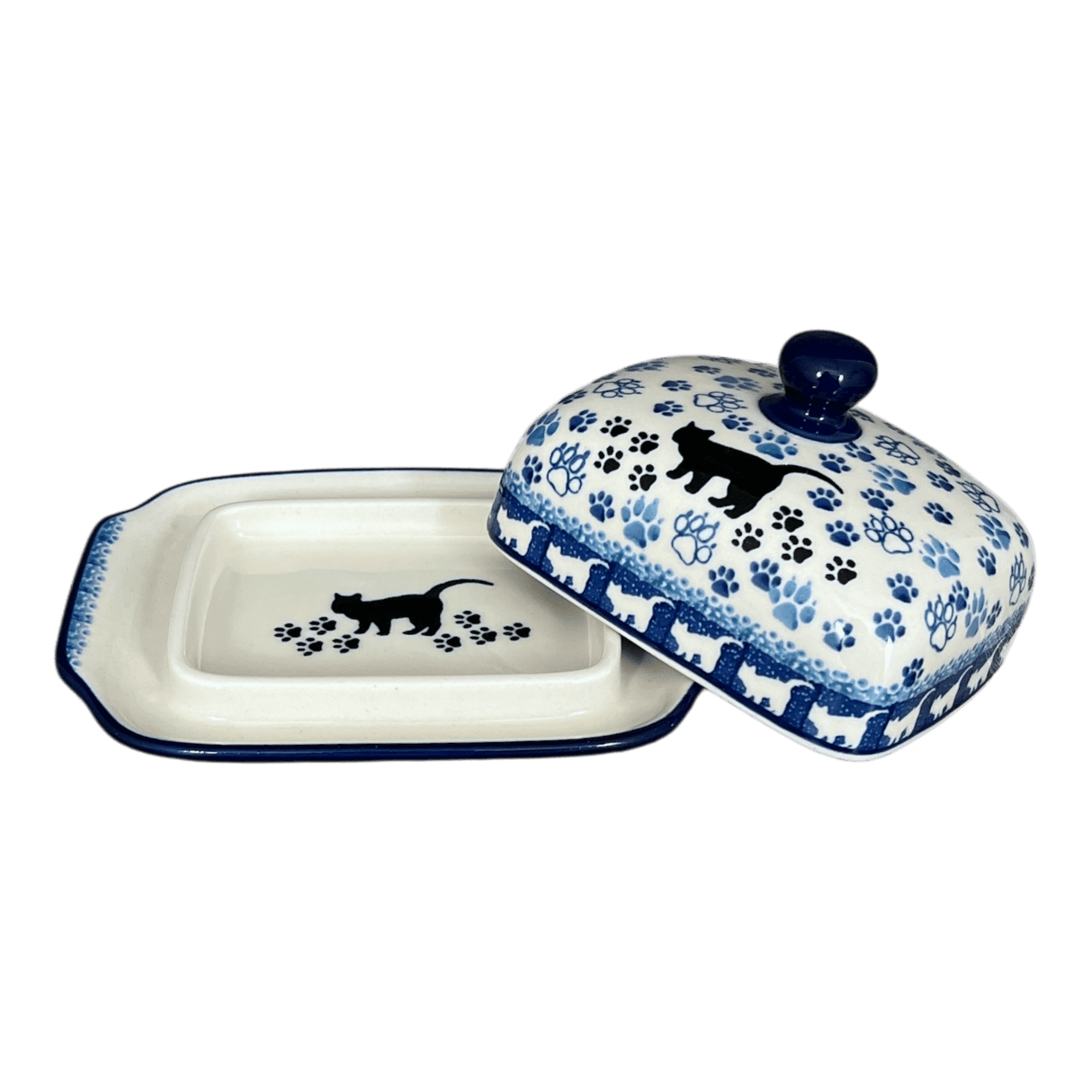 Butter Dish, 7" x 5.5" in "Cat Tracks" by Ceramika Artystyczna | A295-1771